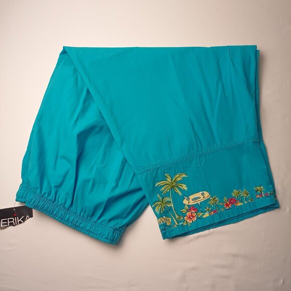 NWT Erika Cropped Pants Size 3X High Rise Straight Leg Turquoise Color Caribbean - Picture 1 of 11